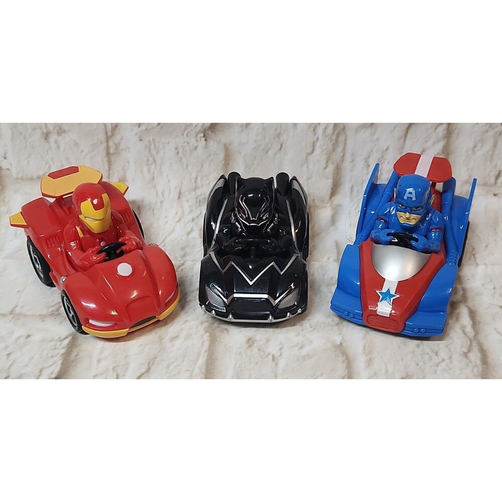 Lot of 3 Marvel Super Hero Adventures Pull Back Figures Racer Toy Cars